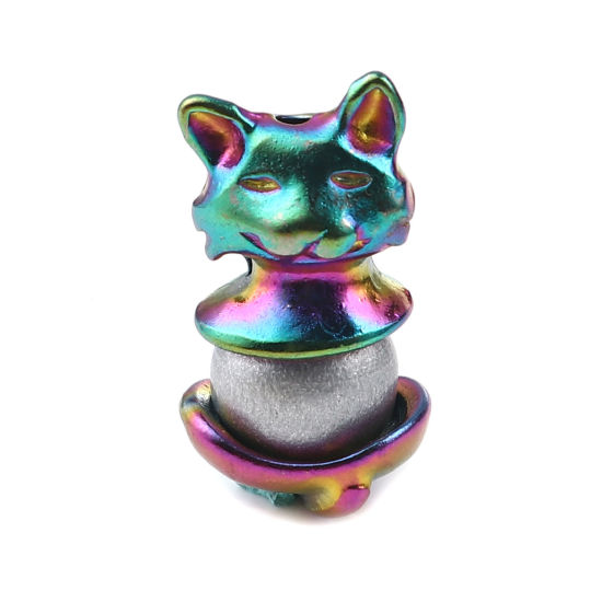 Bild von Zinklegierung Perlenkappen Katze Tier Regenbogenfarbe plattiert Mehrfarbig (passende Perlengröße: 12 mm Durchmesser) 15 x 12 mm 14 x 13 mm, 3 Sets