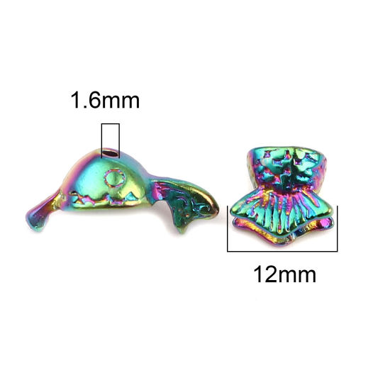 亜鉛合金 海ジュエリー 座金 魚 レインボーカラーメッキ 多色 (ビーズに適応サイズ： 12mm) 22x10mm 12x10mm、 3 セット の画像