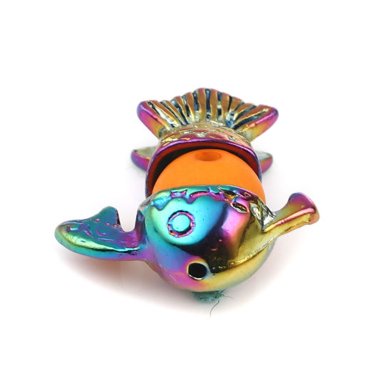 Изображение Цинковый Сплав Морские Украшения Шапочки Для Бусин Рыба Цвет радуги с покрытием Разноцветный (для 12мм бусины) 22мм x 10мм 12мм x 10мм, 3 Комплекта