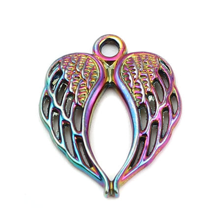 Picture of Zinc Based Alloy Charms Rainbow Color Plated Wing Heart 21mm x 17mm, 10 PCs