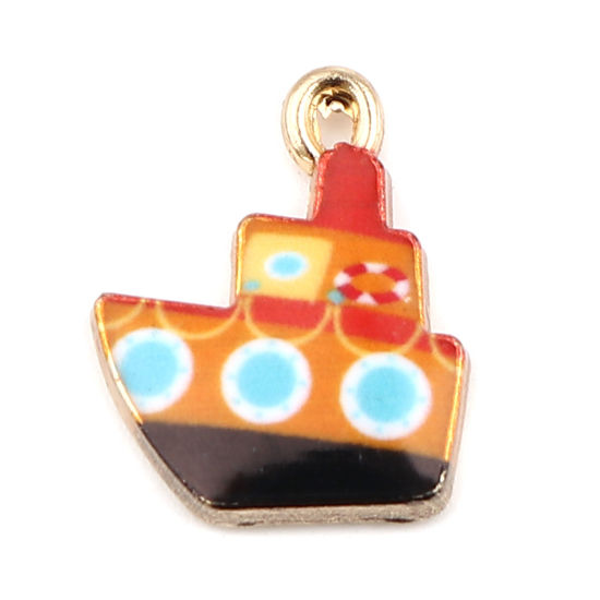 Picture of Zinc Based Alloy Charms Boat Orange Enamel 19mm x 15mm, 10 PCs