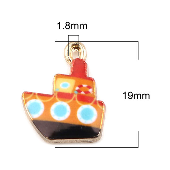 Picture of Zinc Based Alloy Charms Boat Orange Enamel 19mm x 15mm, 10 PCs