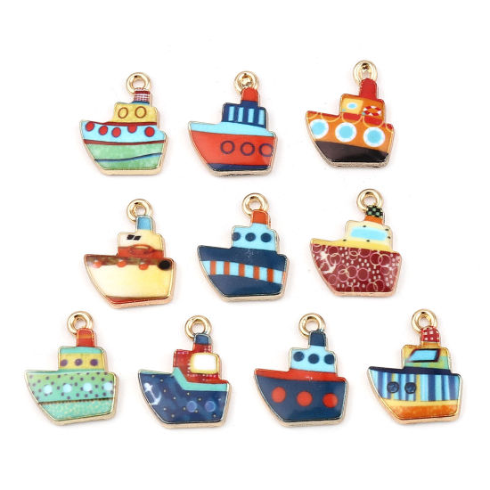 Picture of Zinc Based Alloy Charms Boat Orange Enamel 19mm x 15mm, 10 PCs