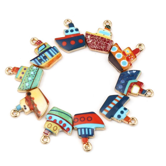 Picture of Zinc Based Alloy Charms Boat Orange Enamel 19mm x 15mm, 10 PCs