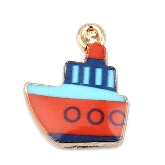 Picture of Zinc Based Alloy Charms Boat Red Enamel 19mm x 15mm, 10 PCs