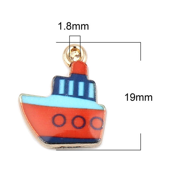 Picture of Zinc Based Alloy Charms Boat Red Enamel 19mm x 15mm, 10 PCs