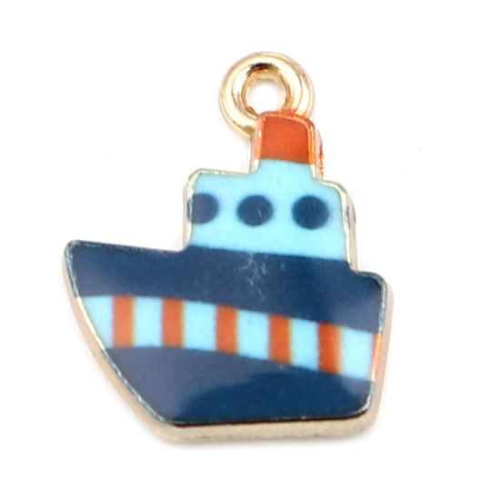 Picture of Zinc Based Alloy Charms Boat Dark Blue Enamel 19mm x 15mm, 10 PCs