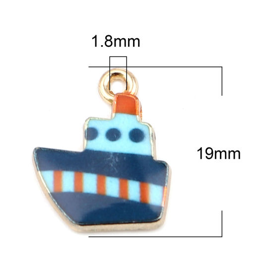 Picture of Zinc Based Alloy Charms Boat Dark Blue Enamel 19mm x 15mm, 10 PCs