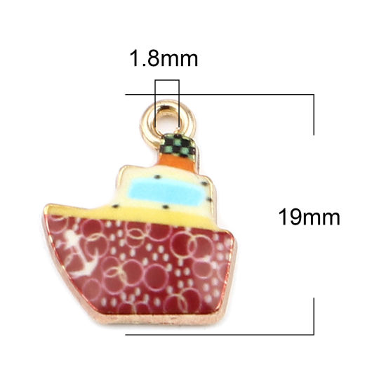 Picture of Zinc Based Alloy Charms Boat Dark Red Enamel 19mm x 15mm, 10 PCs