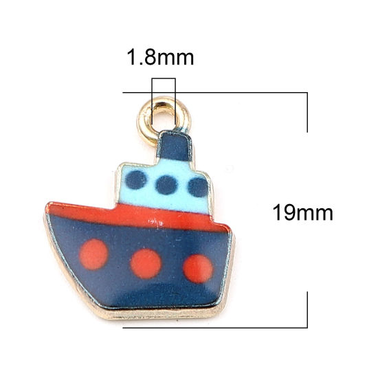 Picture of Zinc Based Alloy Charms Boat Dark Blue Enamel 19mm x 15mm, 10 PCs