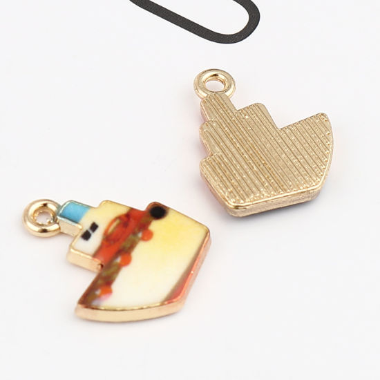 Picture of Zinc Based Alloy Charms Boat Yellow Enamel 19mm x 15mm, 10 PCs