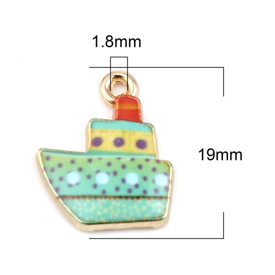 Picture of Zinc Based Alloy Charms Boat Green Enamel 19mm x 15mm, 10 PCs