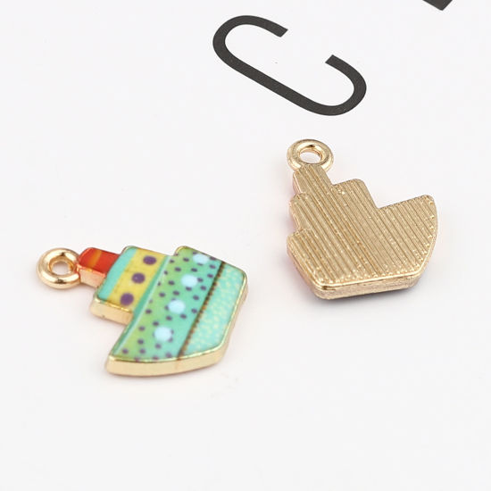 Picture of Zinc Based Alloy Charms Boat Green Enamel 19mm x 15mm, 10 PCs