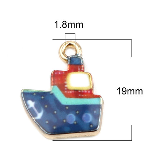 Picture of Zinc Based Alloy Charms Boat Dark Blue Enamel 19mm x 15mm, 10 PCs