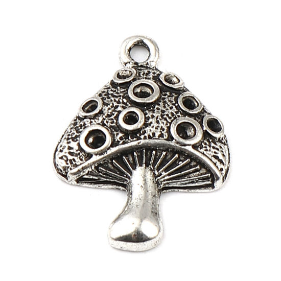 Immagine di Lega di Zinco Charms Fungo Argento Antico (può tenere ss5 ss6 ss7 Strass Appuntito Indietro) 25mm x 18mm , 10 Pz