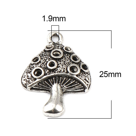 Immagine di Lega di Zinco Charms Fungo Argento Antico (può tenere ss5 ss6 ss7 Strass Appuntito Indietro) 25mm x 18mm , 10 Pz