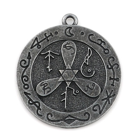 Bild von Zink-basierte Legierung Anhänger Blatt Klee Antik Silber Farbe Runde 37mm x 34mm, 5 PCs 