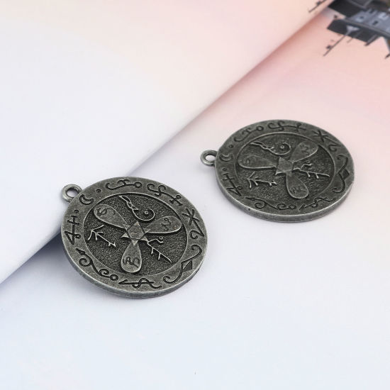 Immagine di Lega di Zinco Ciondoli Trifoglio Argento Antico Tondo 37mm x 34mm , 5 Pz