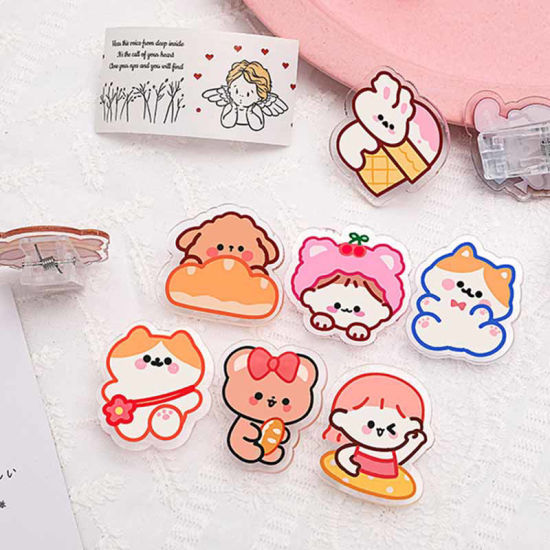 Picture of Acrylic Cute Clips Decoration Photo Message Paper Holder Bear Animal Brown 3.5cm x 2.9cm, 2 PCs