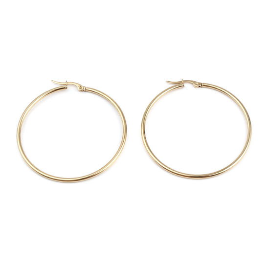 Picture of Stainless Steel Hoop Earrings Gold Plated Circle Ring 50mm Dia., Post/ Wire Size: (19 gauge), 3 Pairs