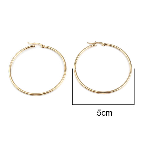Picture of Stainless Steel Hoop Earrings Gold Plated Circle Ring 50mm Dia., Post/ Wire Size: (19 gauge), 3 Pairs