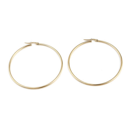 Image de Boucles d'Oreilles Créole Anneaux en Acier Inoxydable Doré Annulaire 60mm Dia., Epaisseur de Fil: (19 gauge), 3 Paires