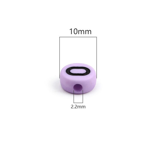 Picture of Acrylic Beads Flat Round At Random Color Mixed Initial Alphabet/ Capital Letter Pattern Enamel About 10mm Dia., Hole: Approx 2.2mm, 200 PCs