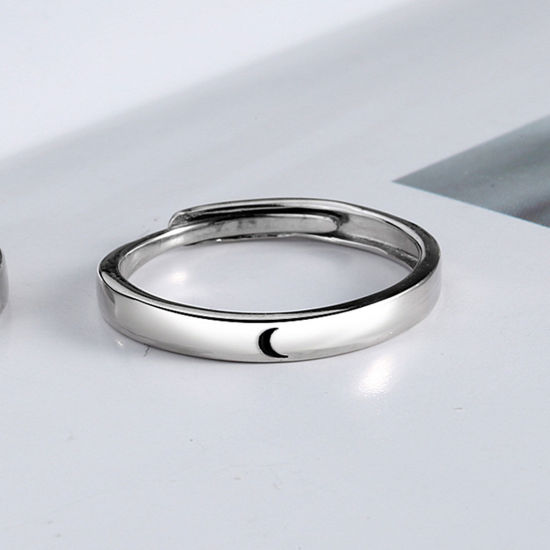 Bild von Messing Distanz Frauen Offen Verstellbar Ring Platin Farbe Ring Mond 15.1mm（US Größe:4.25), 1 Stück                                                                                                                                                           