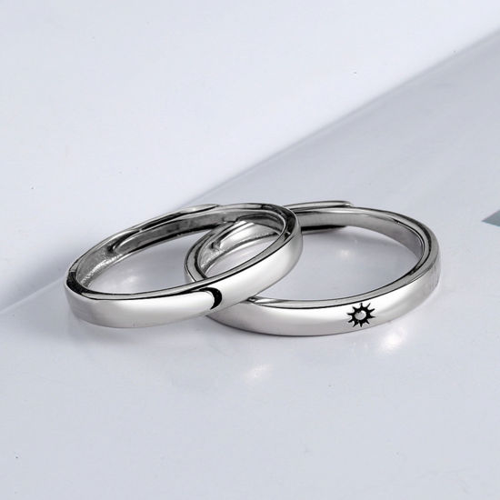 Picture of Brass Distance Open Adjustable Women Rings Platinum Color Circle Ring Moon 15.1mm(US Size 4.25), 1 Piece                                                                                                                                                      