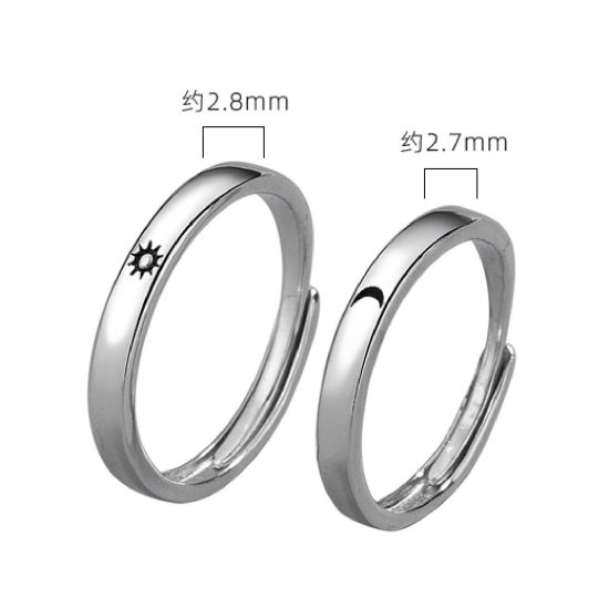 Bild von Messing Distanz Männer Offen Verstellbar Ring Platin Farbe Ring Sonne 16.1mm（US Größe:5.5), 1 Stück                                                                                                                                                           