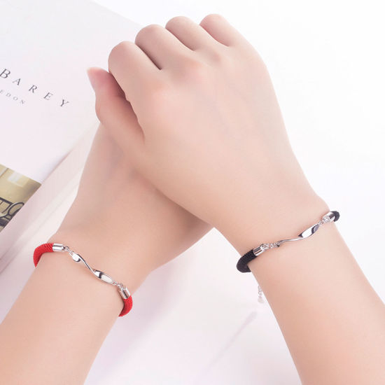 Image de Bracelets Tressés Accessoires Distance en Cuivre Argent Mat Rouge Symbole"Infini" 16.5cm long, 1 Pièce
