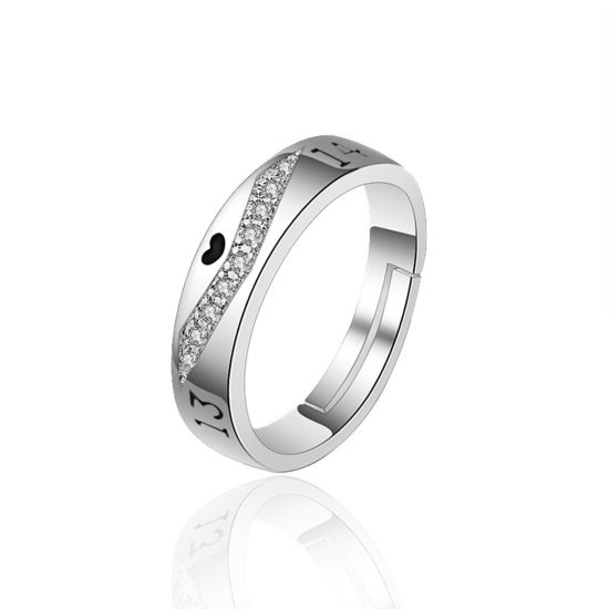 Bild von Messing Distanz Frauen Offen Verstellbar Ring Platin Farbe Emaille Ring Herz Transparent Strass 1 Stück                                                                                                                                                       