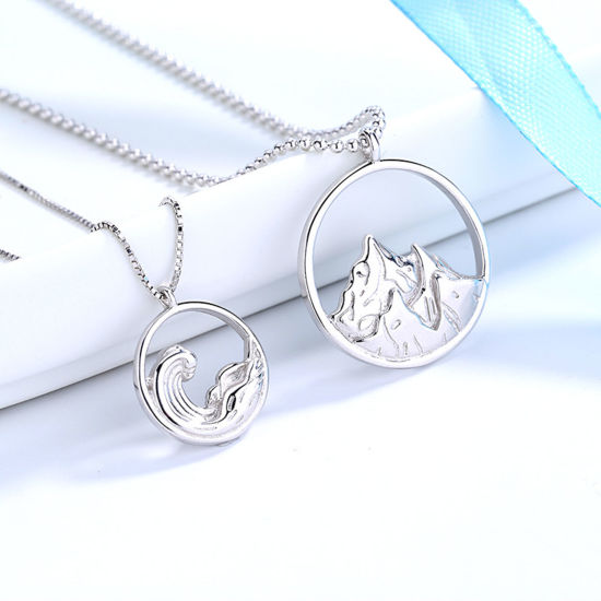 Picture of Brass Distance Men Necklace Silver Tone Round Mountain 49.5cm(19 4/8") long, 1 Piece                                                                                                                                                                          