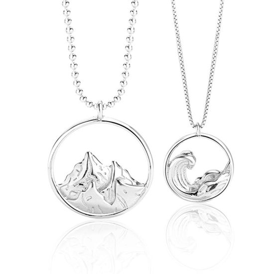 Picture of Brass Distance Men Necklace Silver Tone Round Mountain 49.5cm(19 4/8") long, 1 Piece                                                                                                                                                                          