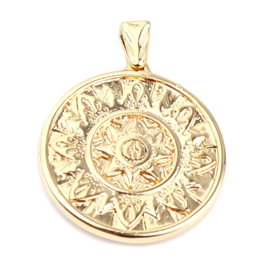 Immagine di 2 Pz Ottone Galassia Ciondoli Pendenti Tondo 18K Vero Oro Placcato Stella 27mm x 22mm