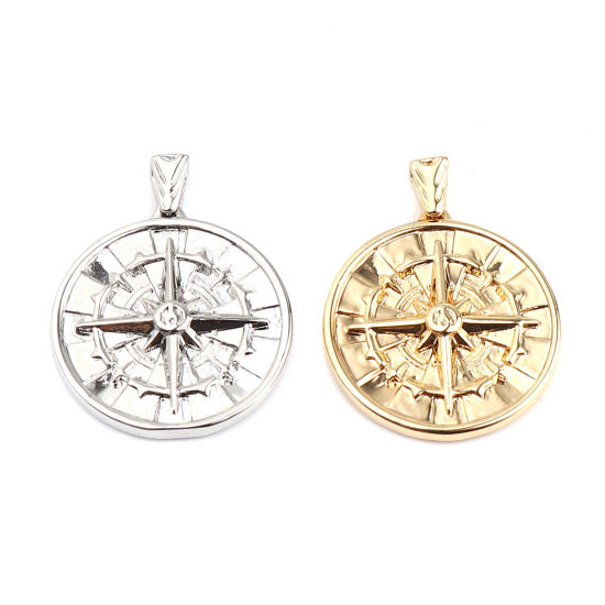 Immagine di 2 Pz Ottone Galassia Ciondoli Pendenti Tondo 18K Vero Oro Placcato Stella 27mm x 22mm