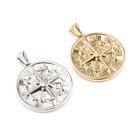 Immagine di 2 Pz Ottone Galassia Ciondoli Pendenti Tondo 18K Vero Oro Placcato Stella 27mm x 22mm