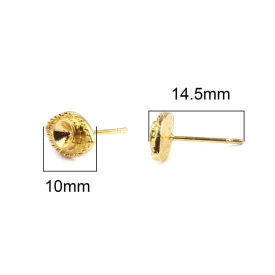 Picture of Zinc Based Alloy Cabochon Settings Ear Post Stud Earrings Findings Marquise Gold Plated (Fit 4mm Dia.) 10mm x 7mm, Post/ Wire Size: (21 gauge), 10 Pairs