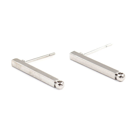 Image de Boucles d'Oreilles Puces en Alliage de Zinc Rectangle Argent Mat avec Boucle (Cabochon Rapportable 4mm Dia) 20mm x 2mm, Epaisseur de Fil: (21 gauge), 3 Paires