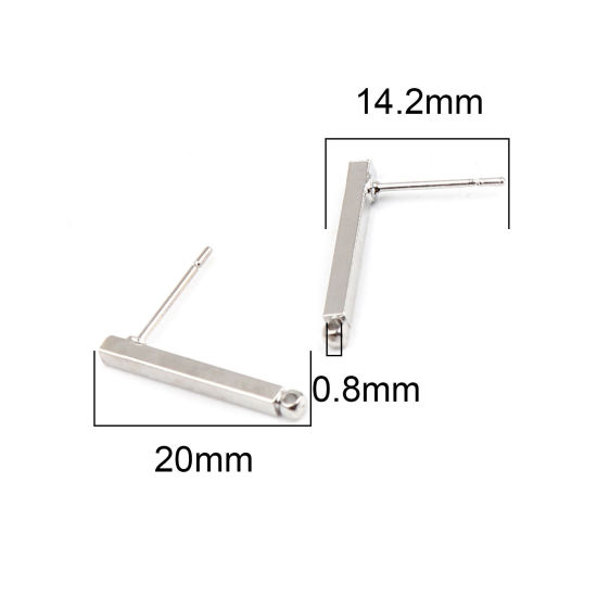 Image de Boucles d'Oreilles Puces en Alliage de Zinc Rectangle Argent Mat avec Boucle (Cabochon Rapportable 4mm Dia) 20mm x 2mm, Epaisseur de Fil: (21 gauge), 3 Paires