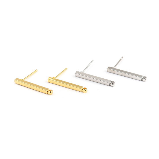 Image de Boucles d'Oreilles Puces en Alliage de Zinc Rectangle Argent Mat avec Boucle (Cabochon Rapportable 4mm Dia) 20mm x 2mm, Epaisseur de Fil: (21 gauge), 3 Paires