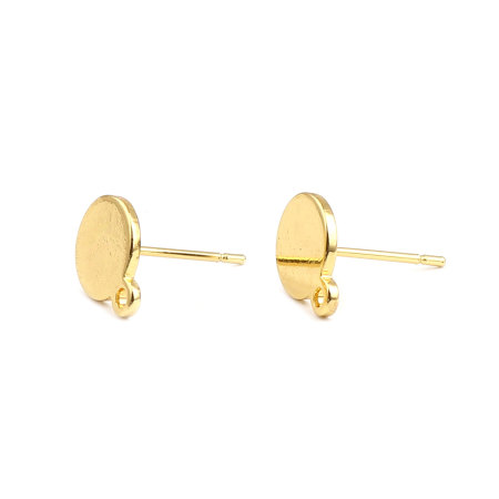 Picture of Zinc Based Alloy Cabochon Settings Ear Post Stud Earrings Findings Round Gold Plated Glue On W/ Loop (Fit 8mm Dia.) 10mm x 8mm, Post/ Wire Size: (21 gauge), 3 Pairs