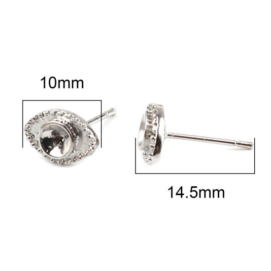 Picture of Zinc Based Alloy Cabochon Settings Ear Post Stud Earrings Findings Marquise Silver Tone (Fit 4mm Dia.) 10mm x 7mm, Post/ Wire Size: (21 gauge), 3 Pairs
