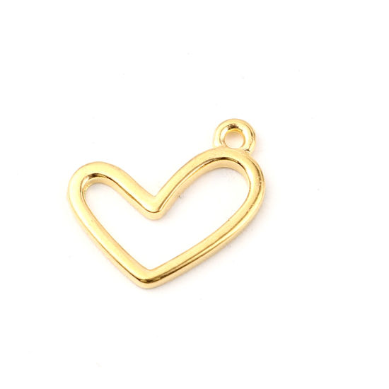 Imagen de Zamak día de San Valentín Colgantes Charms Corazón Chapado en Oro 17mm x 12mm, 30 Unidades