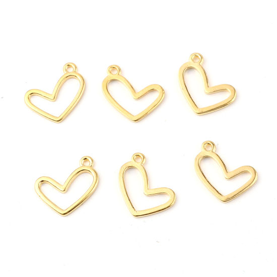 Imagen de Zamak día de San Valentín Colgantes Charms Corazón Chapado en Oro 17mm x 12mm, 30 Unidades
