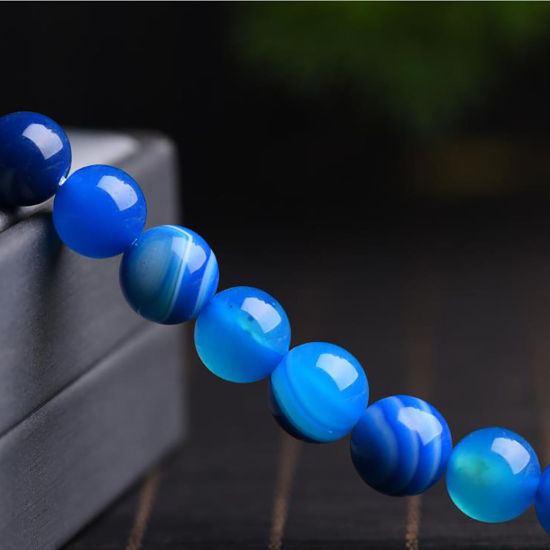 Bild von Achat ( Natur ) Perlen Rund Blau Gefärbt ca. 8mm D., 39cm - 38cm lang, 1 Strang (ca. 48 Stück/Strang)
