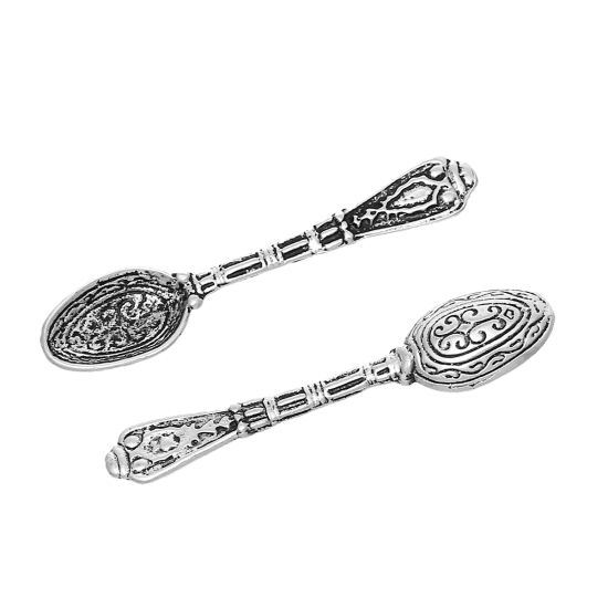 Picture of Zinc Based Alloy 3D Pendants Spoon Tableware Antique Silver Color Pattern Carved 43mm(1 6/8") x 10mm( 3/8"), 50 PCs