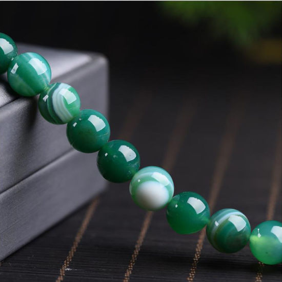 Picture of Agate ( Natural ) Beads Round Green Dyed & Heated About 8mm Dia, 39cm(15 3/8") - 38cm(15") long, 48 PCs/Strand) 1 Strand