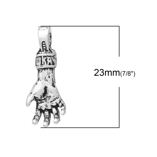 Image de Pendentifs en Alliage de Zinc Main Argent Vieilli Gravé Caractère 23mm x 9mm, 50 Pcs