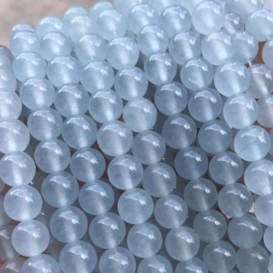Image de Perles en Calcédoine ( Naturel ) Rond Bleu Gris Coloré Env. 8mm Dia., 39cm - 38cm long, 1 Enfilade (Env. 47 Pcs/Enfilade)